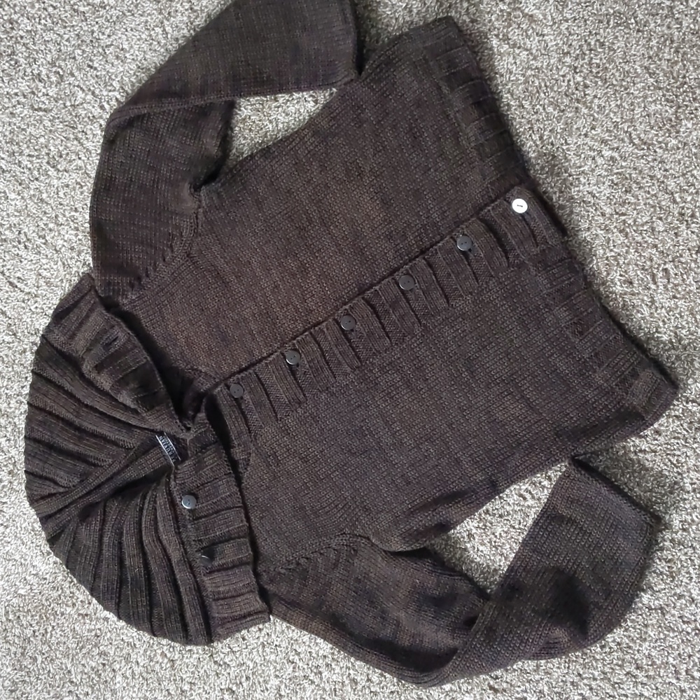 GORGEOUS Peruvian Connection Pima Cotton Knit Brown Button Neck Cardigan, Sz XL